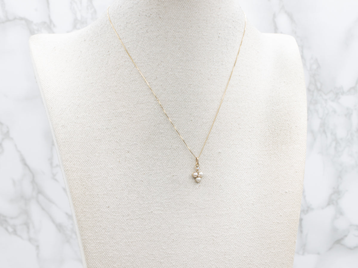 Antique Gold and Pearl Lucky Club-Shaped Charm Pendant