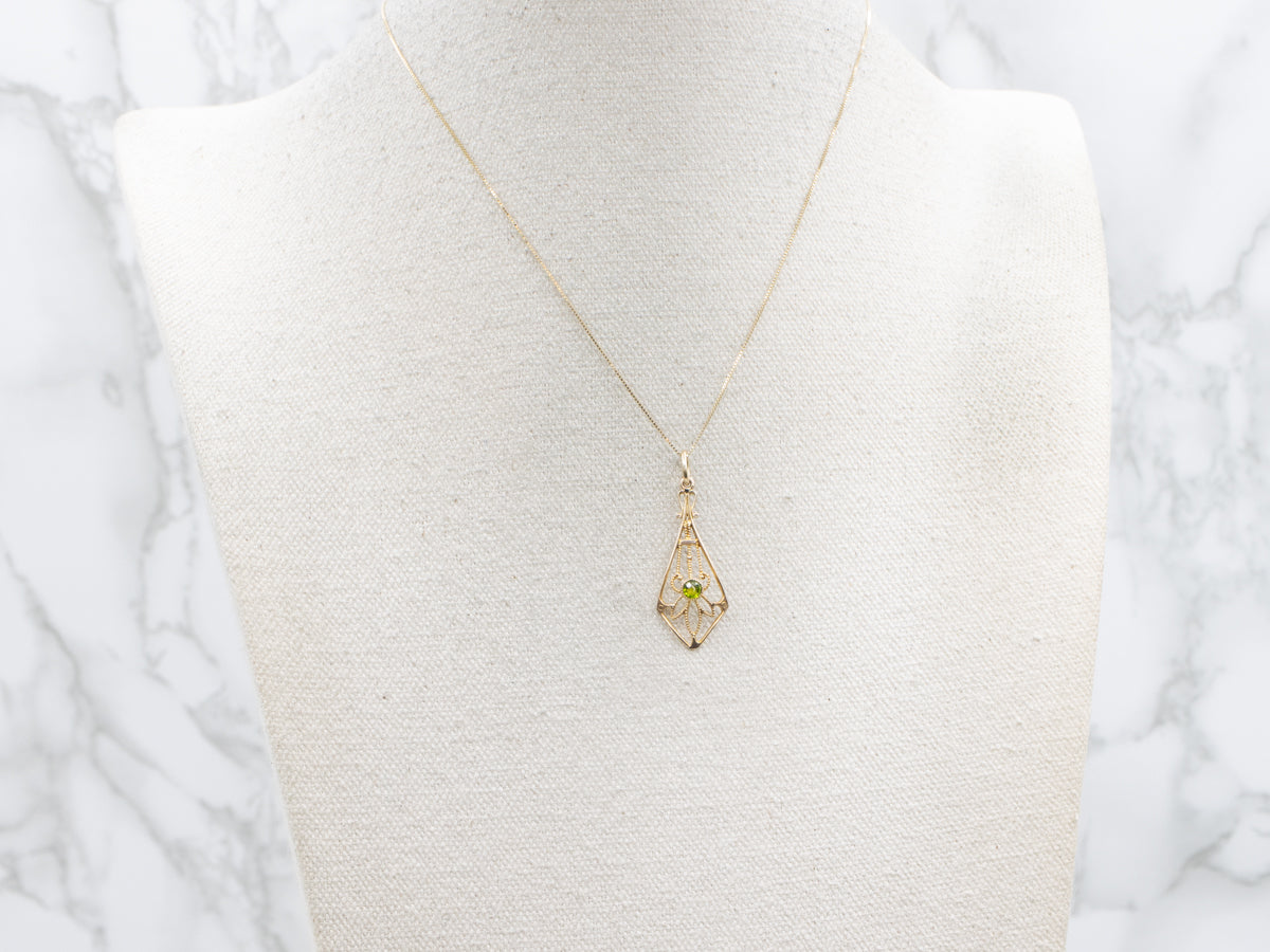 Bezel-Set Peridot Yellow Gold Lavalier Pendant