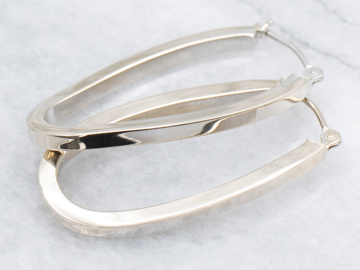 Squared White Gold Tub-Twist Hoop Earrings