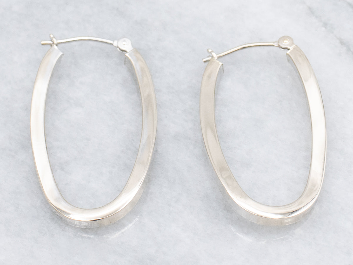 Squared White Gold Tub-Twist Hoop Earrings