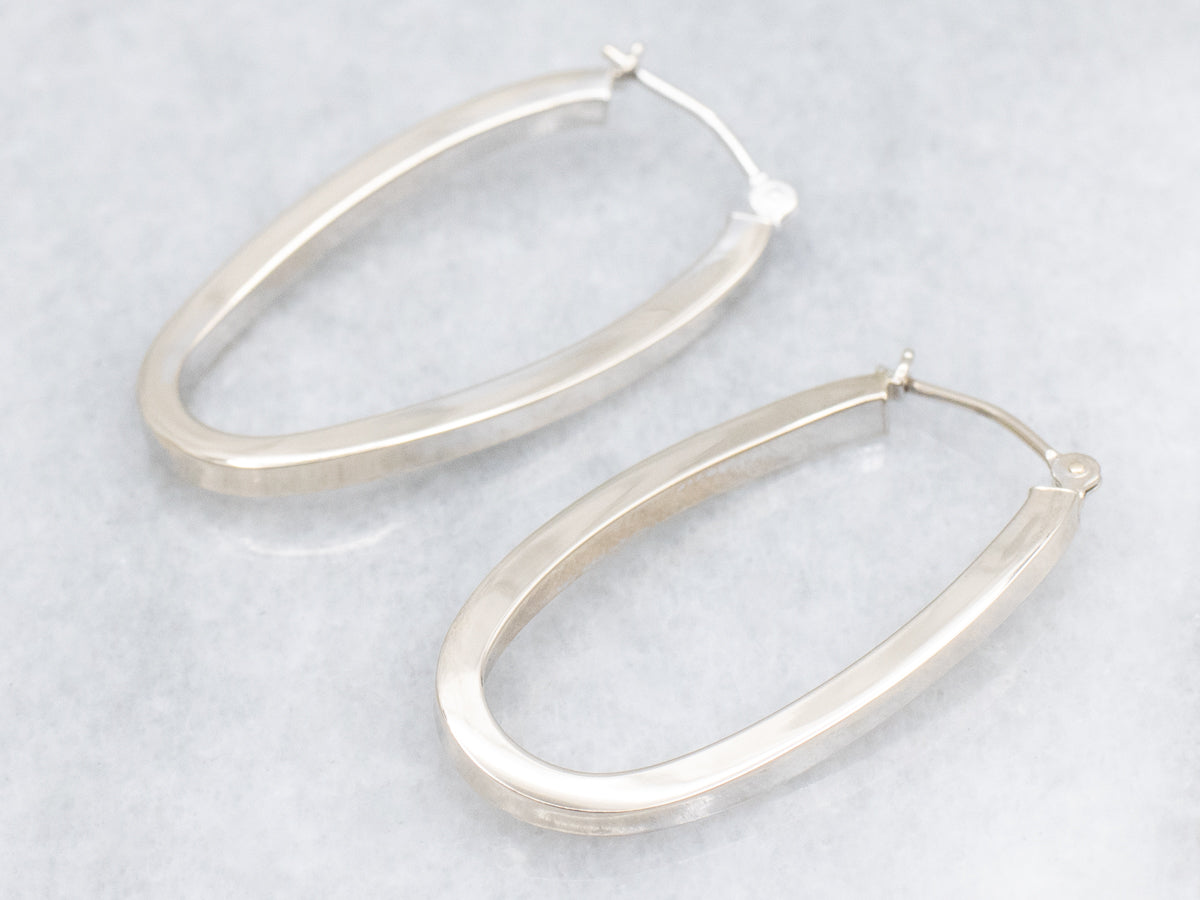 Squared White Gold Tub-Twist Hoop Earrings