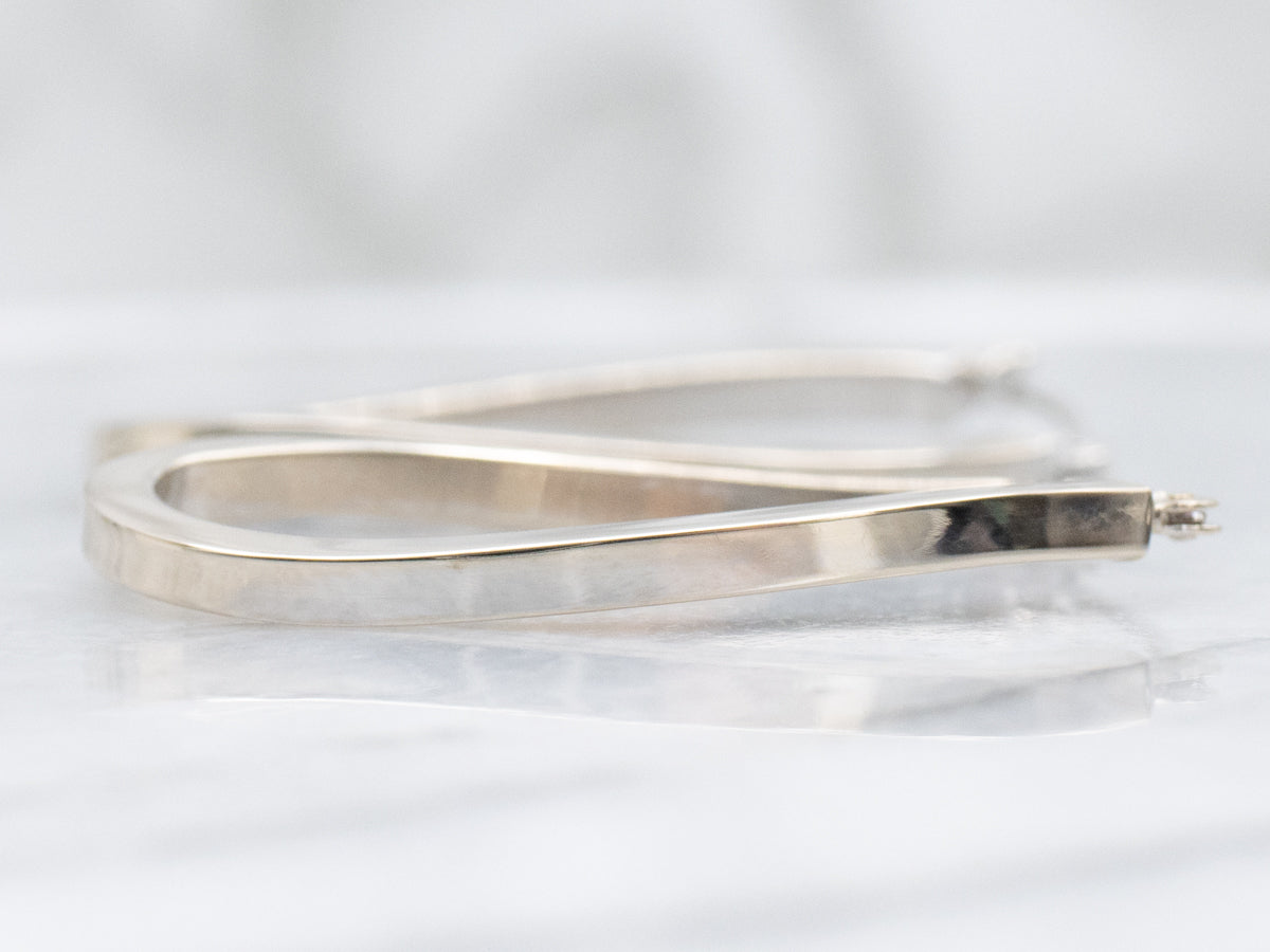 Squared White Gold Tub-Twist Hoop Earrings