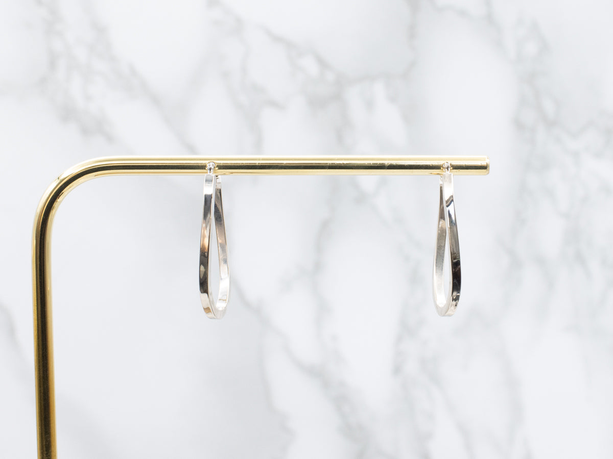 Squared White Gold Tub-Twist Hoop Earrings