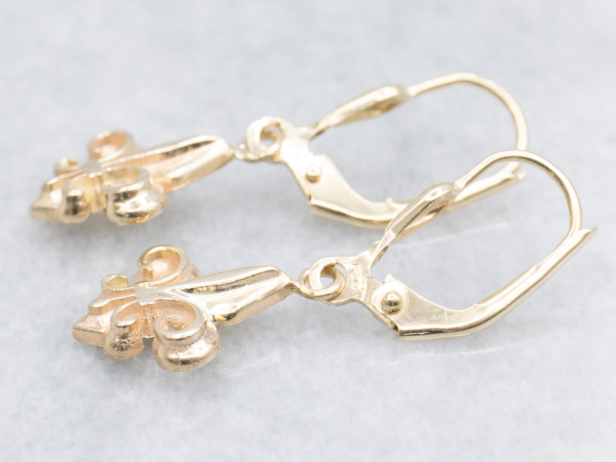 Yellow Gold Fleur de Lis Drop Earrings