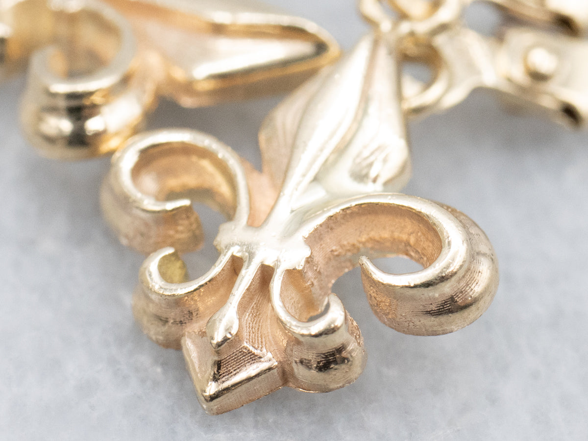 Yellow Gold Fleur de Lis Drop Earrings