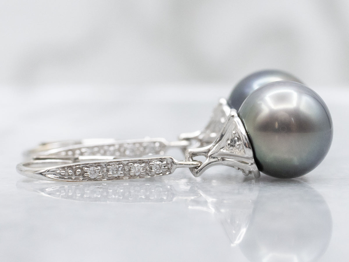 Grey Pearl and Diamond White Gold Drop Earrings