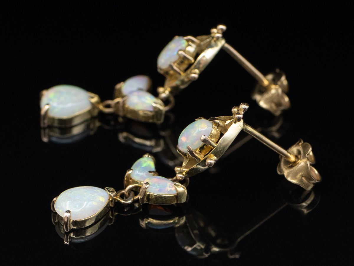 Vintage Gold and Opal Cabochon Drop Earrings