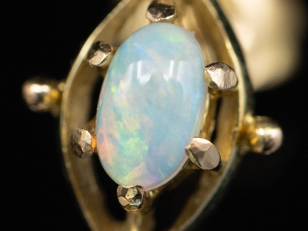 Vintage Gold and Opal Cabochon Drop Earrings