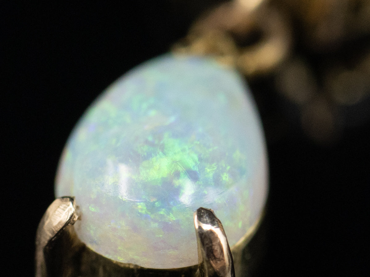 Vintage Gold and Opal Cabochon Drop Earrings