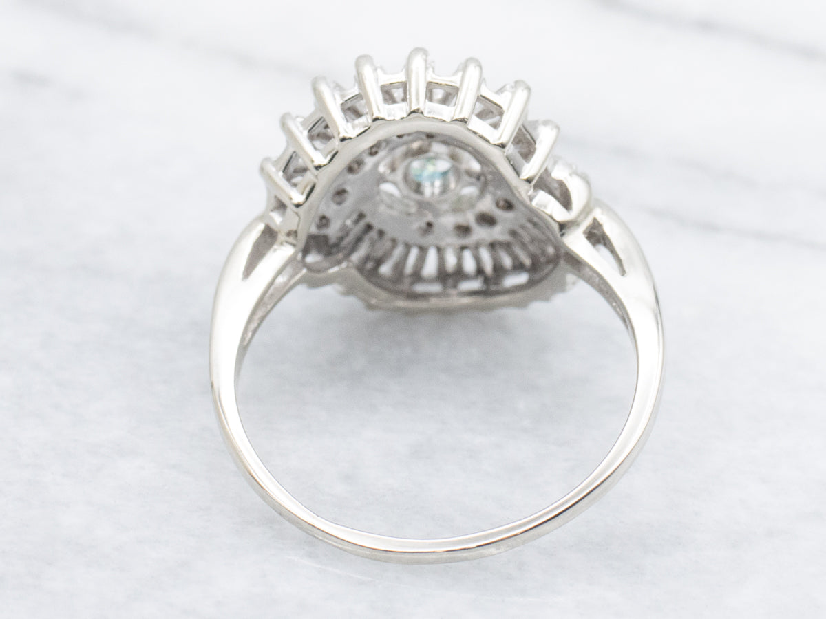 Vintage White Gold Sapphire Diamond Halo Cocktail Ring