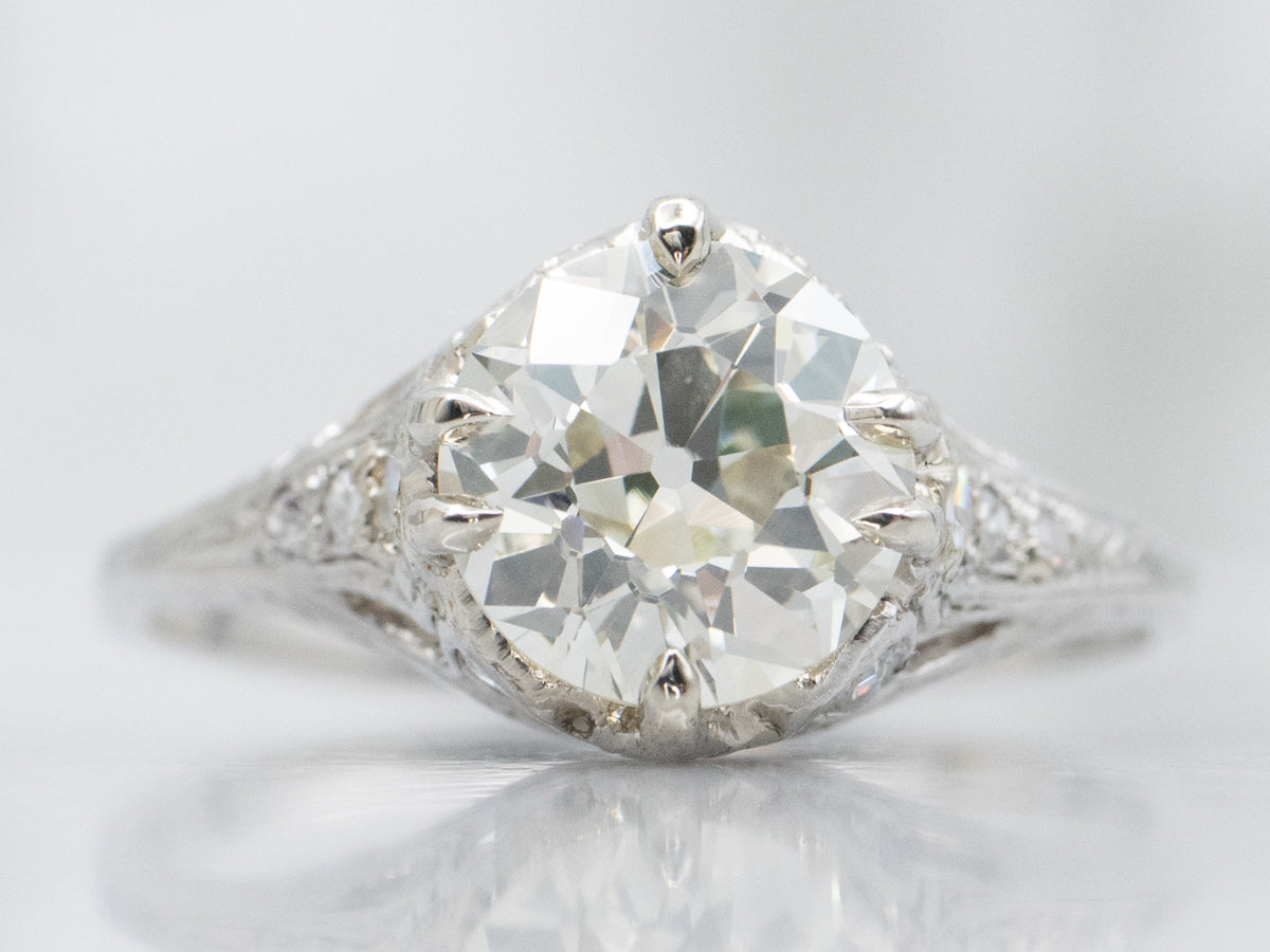 GIA Certified Old European Cut Antique Diamond Filigree Engagement Ring