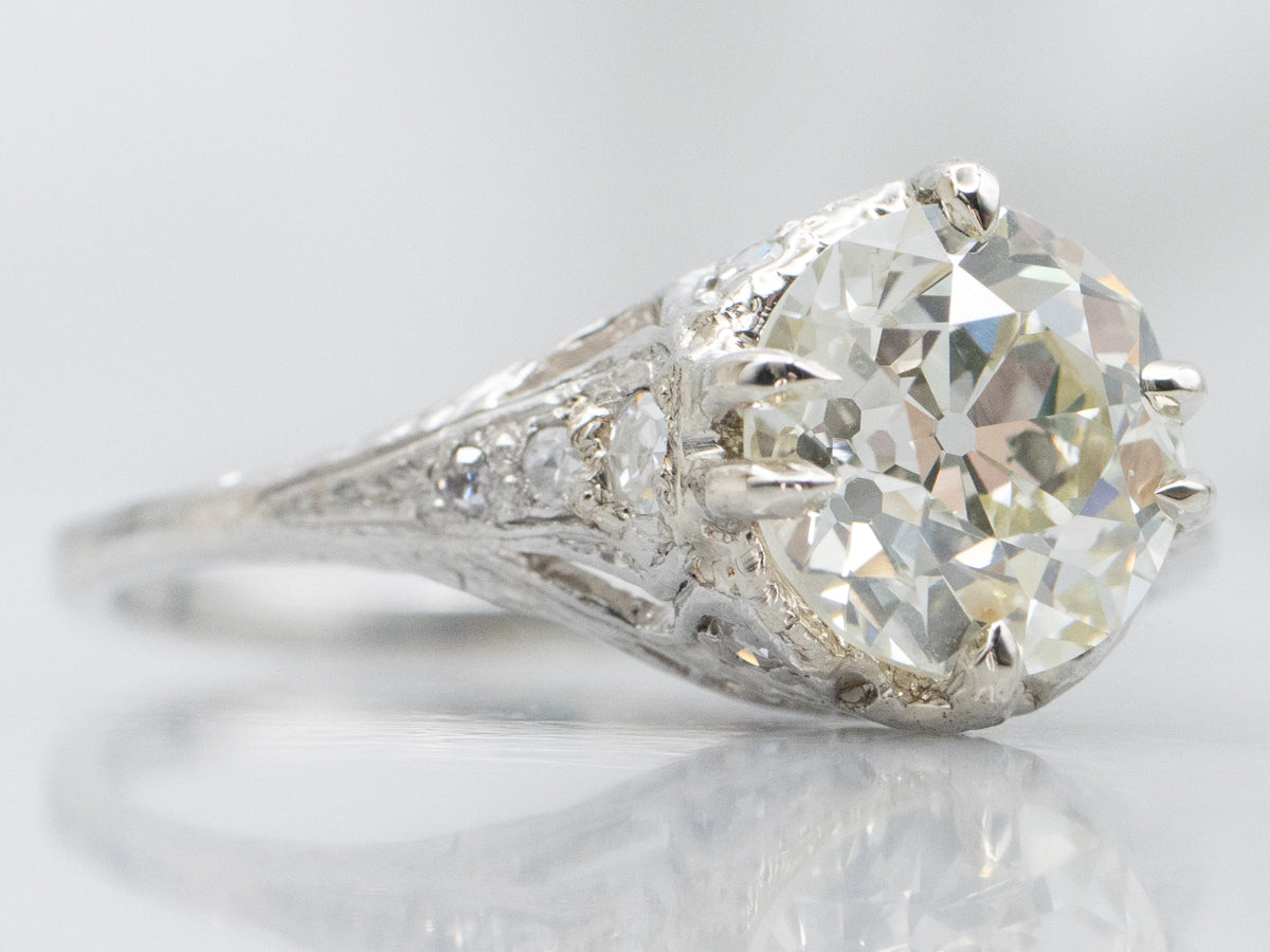 GIA Certified Old European Cut Antique Diamond Filigree Engagement Ring