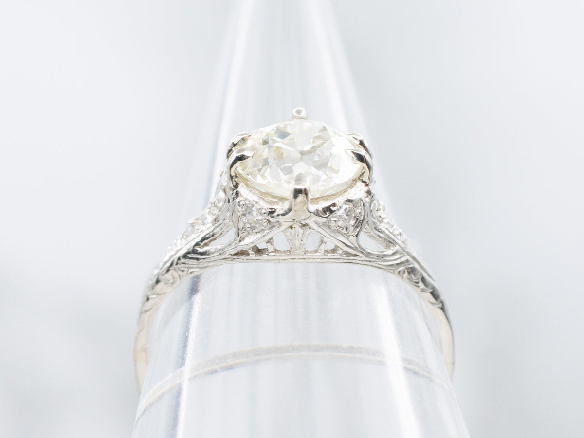 GIA Certified Old European Cut Antique Diamond Filigree Engagement Ring