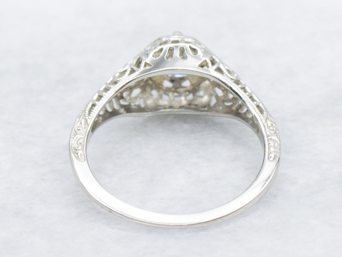 Old Mine Cut Diamond Solitaire 1920s Filigree Engagement Ring