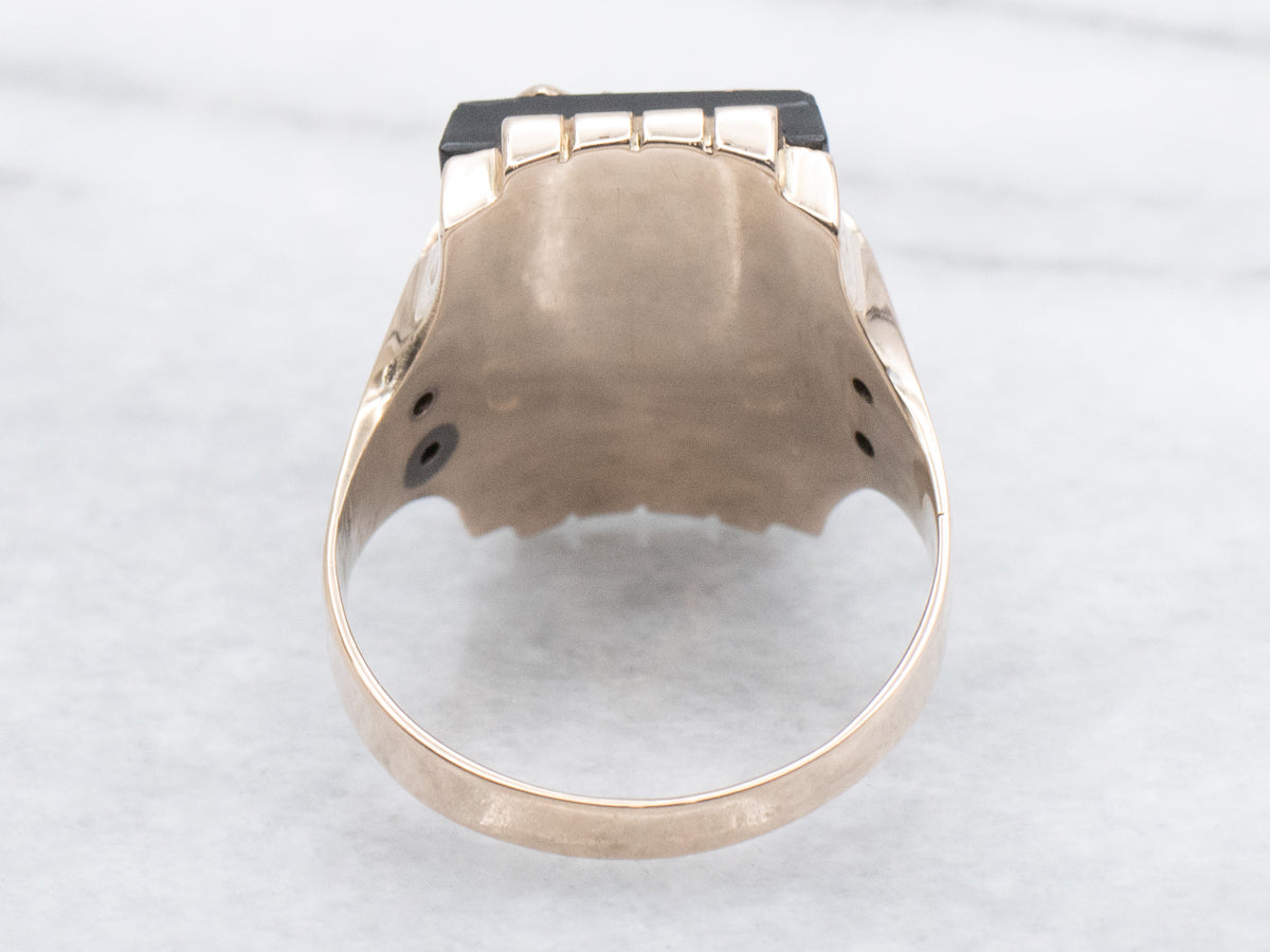 Men's Victorian Era Onyx and Rose Cut Diamond "B" Initial Signet Ring