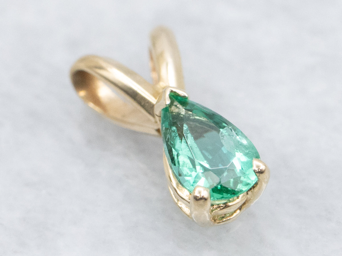 Pear-Cut Emerald Solitaire Gold Pendant