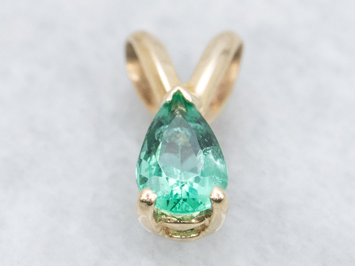Pear-Cut Emerald Solitaire Gold Pendant