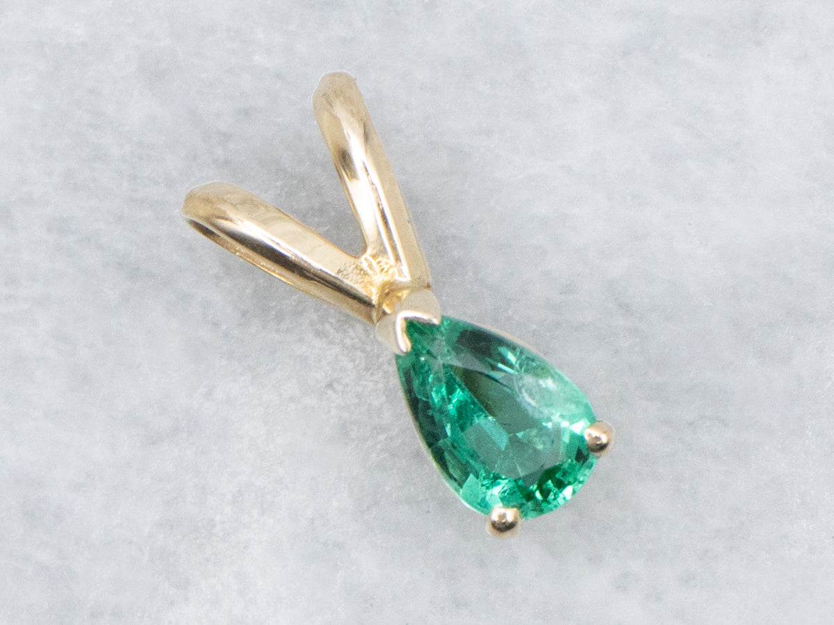 Pear-Cut Emerald Solitaire Gold Pendant