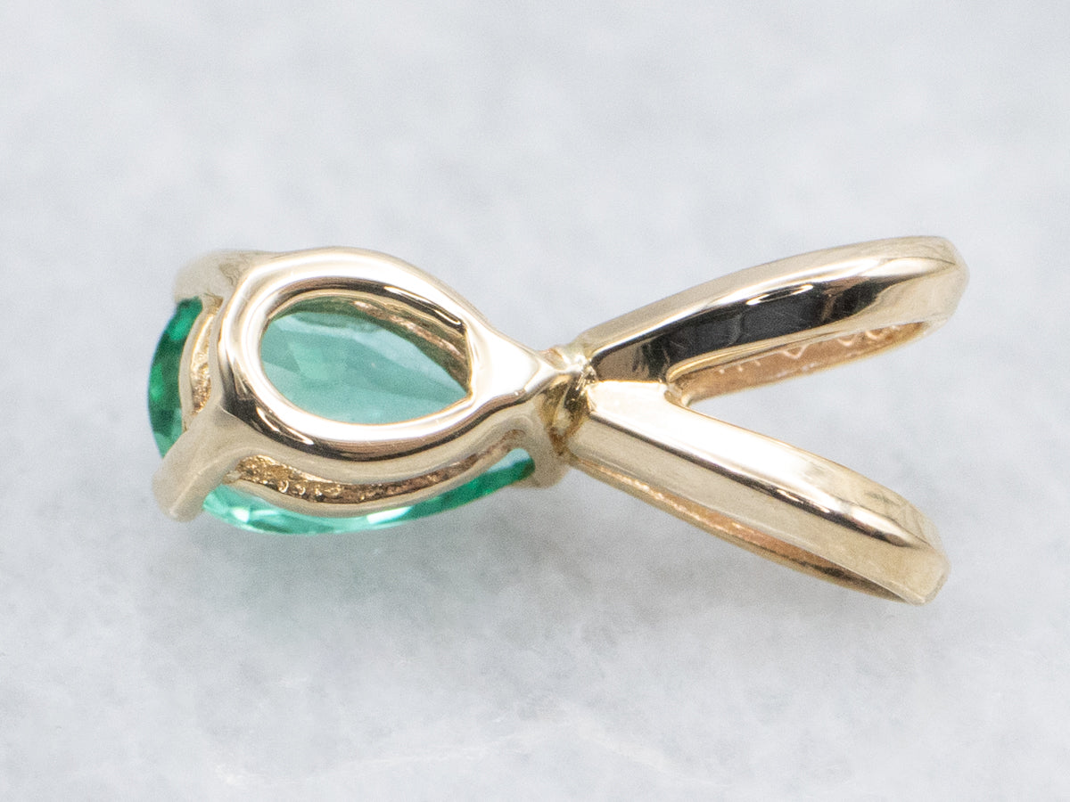 Pear-Cut Emerald Solitaire Gold Pendant