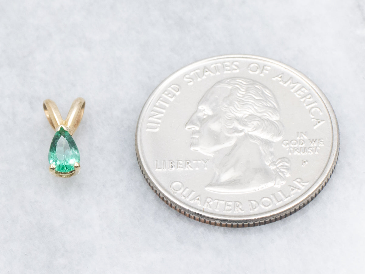 Pear-Cut Emerald Solitaire Gold Pendant