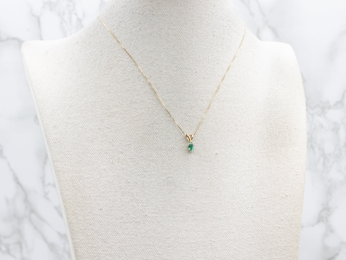 Pear-Cut Emerald Solitaire Gold Pendant