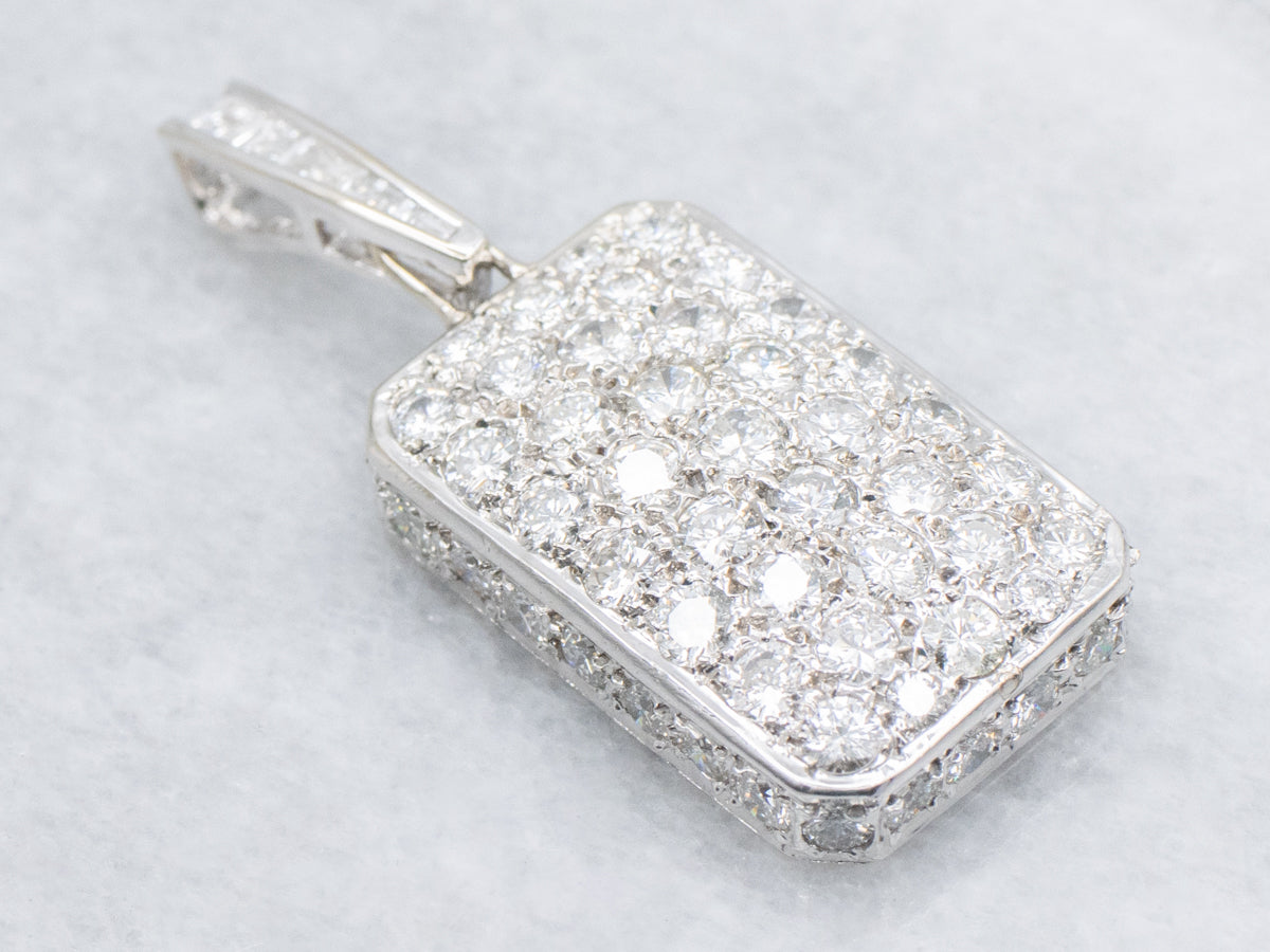 Diamond-Encrusted White Gold Pendant with Decorated Bail