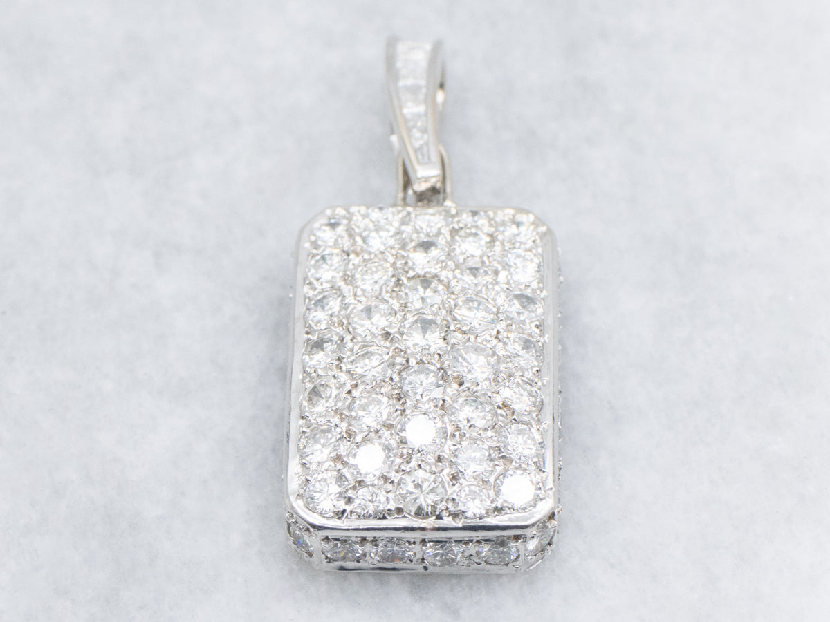 Diamond-Encrusted White Gold Pendant with Decorated Bail