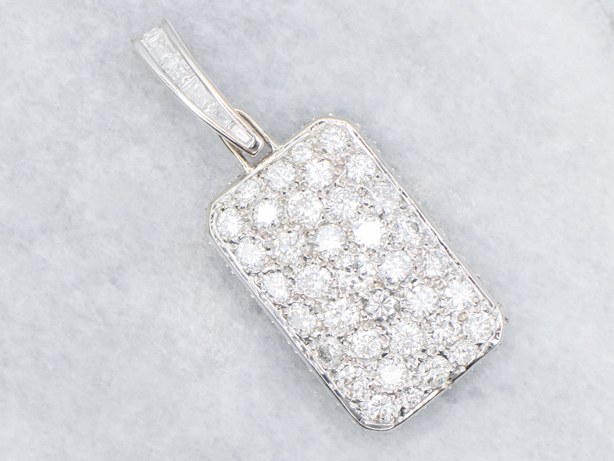 Diamond-Encrusted White Gold Pendant with Decorated Bail