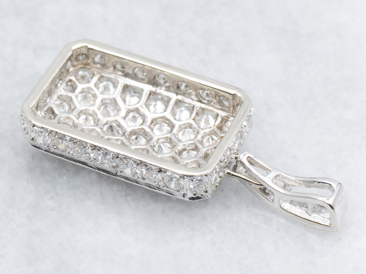 Diamond-Encrusted White Gold Pendant with Decorated Bail