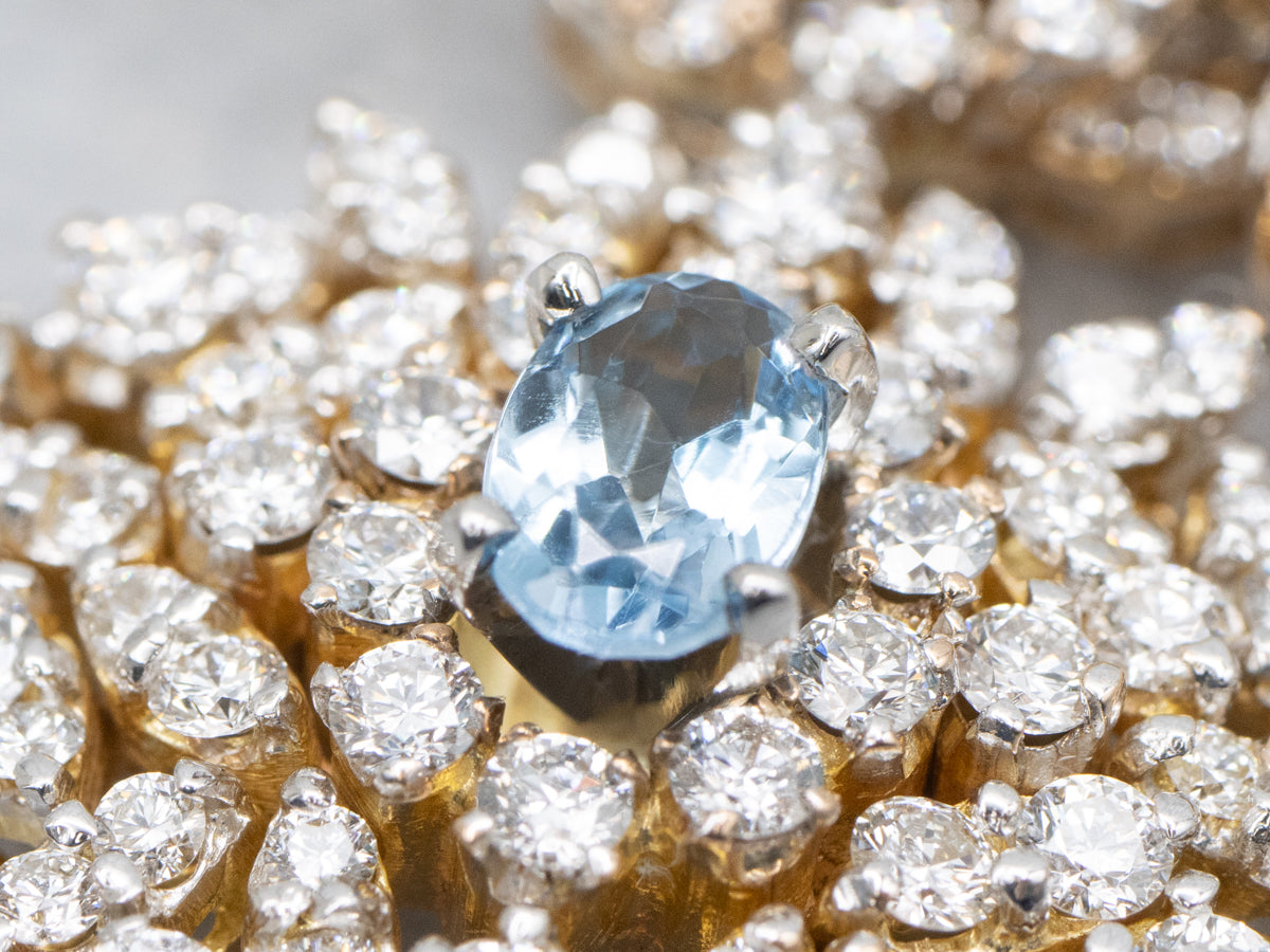 Vintage Aquamarine and Diamond-Encrusted Platinum and Gold Statement Earrings