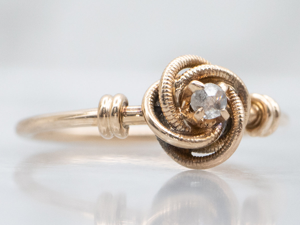 Tiny Antique Old Mine Cut Diamond Lovers Knot Ring