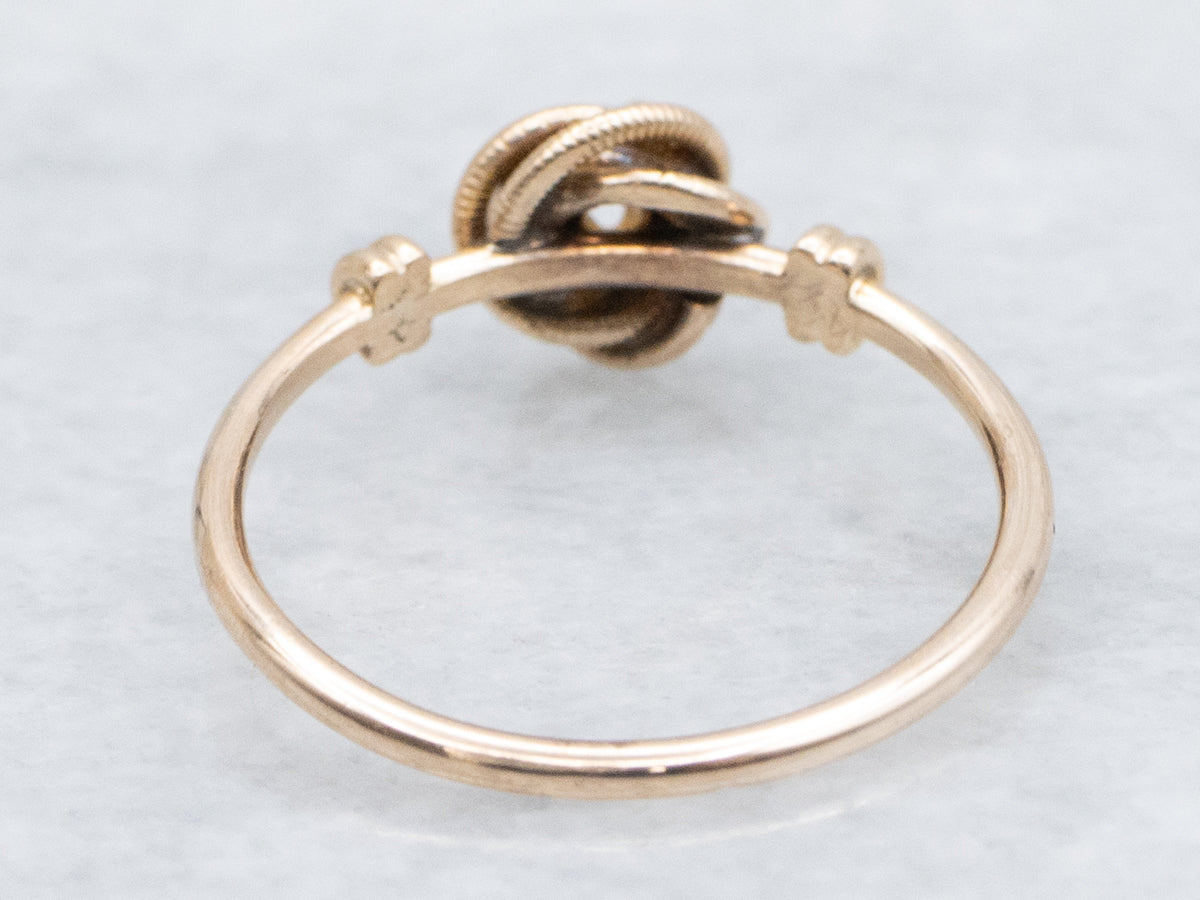 Tiny Antique Old Mine Cut Diamond Lovers Knot Ring