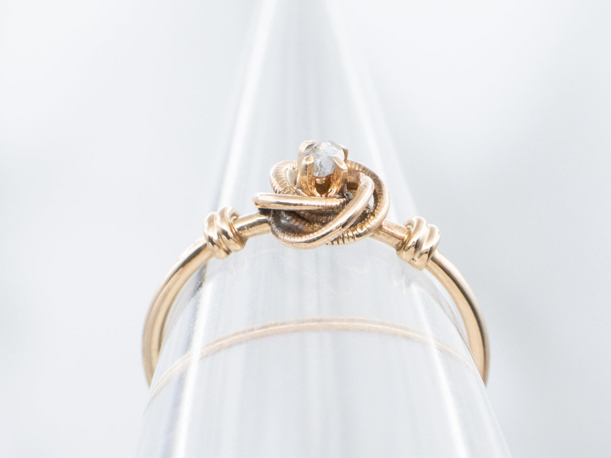 Tiny Antique Old Mine Cut Diamond Lovers Knot Ring