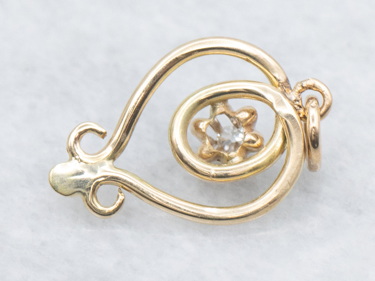 Buttercup-Set Old Mine Cut Diamond and Pearl Twisting Gold Pendant