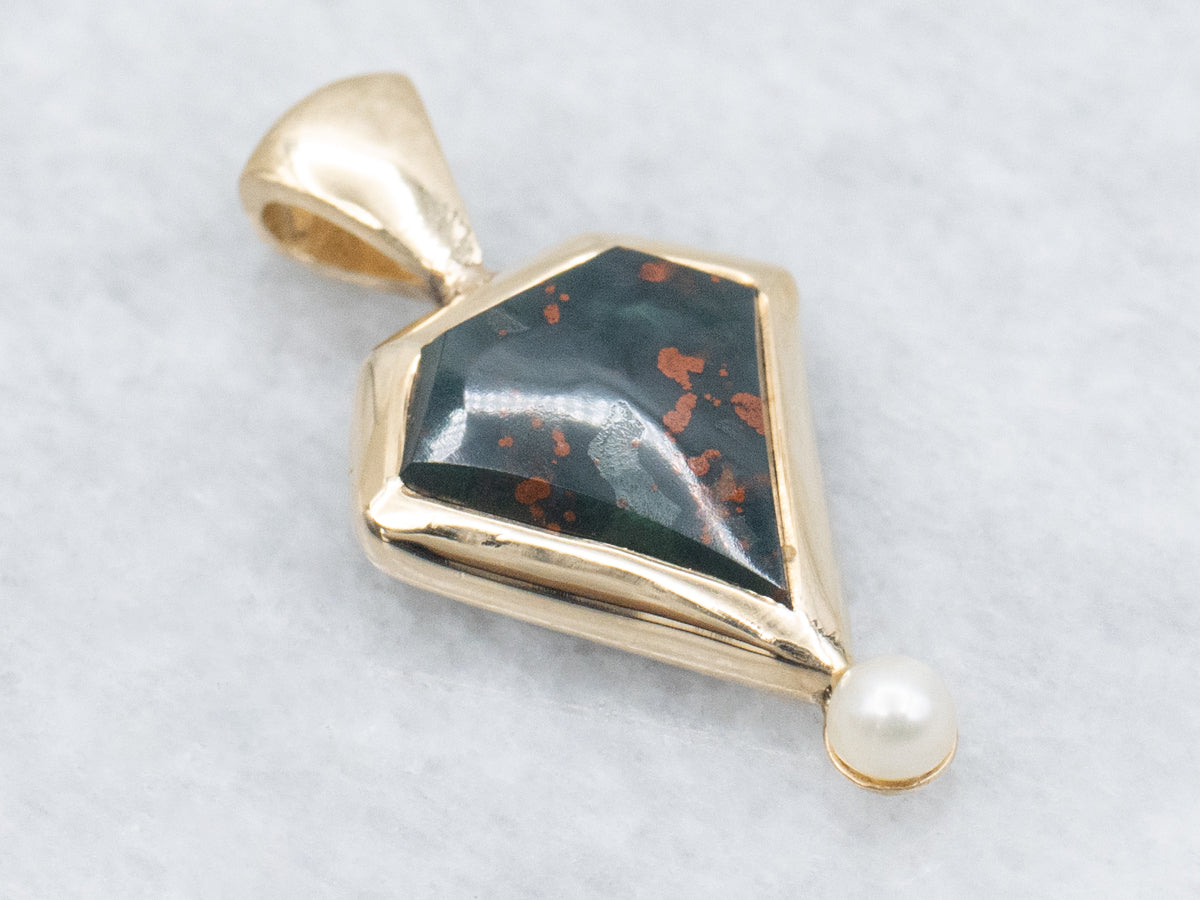 Antique Bloodstone and Pearl Stickpin Conversion Pendant