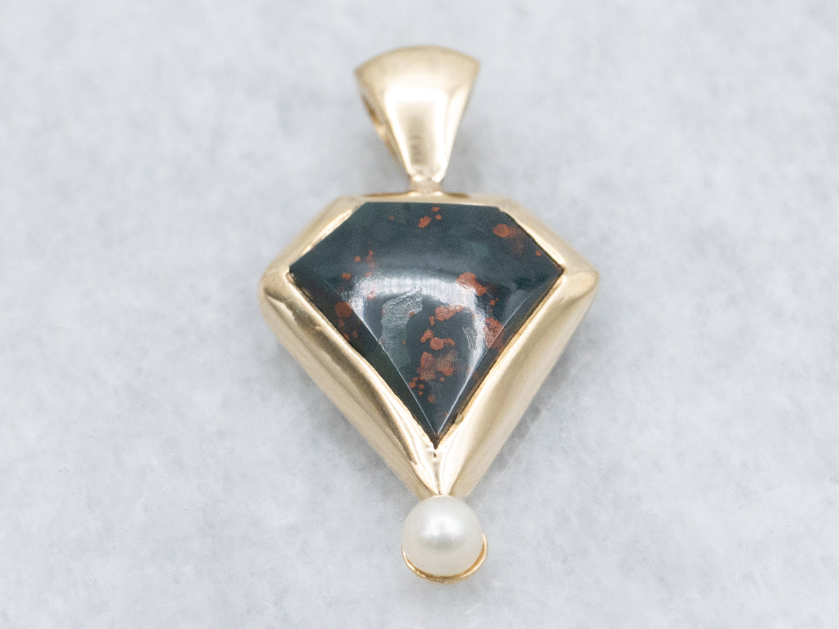 Antique Bloodstone and Pearl Stickpin Conversion Pendant