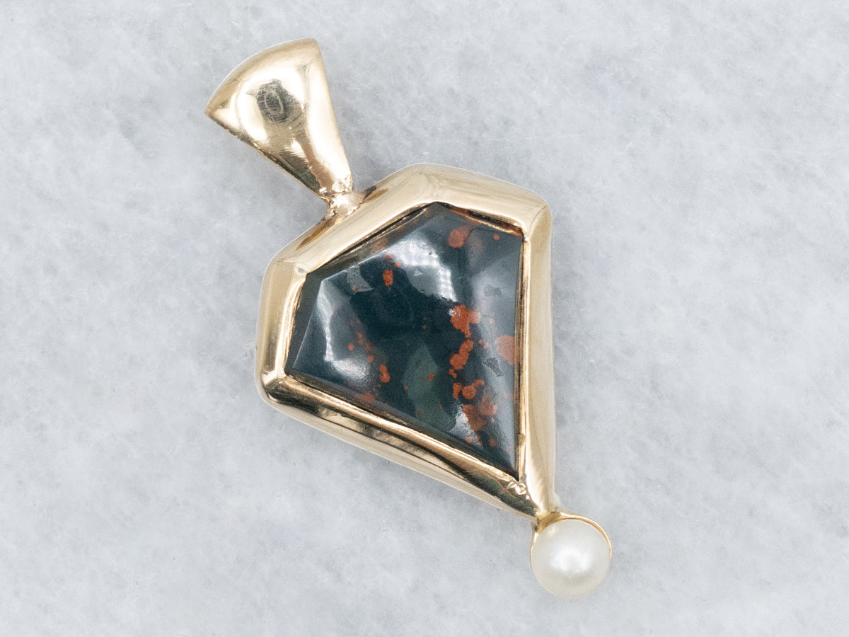 Antique Bloodstone and Pearl Stickpin Conversion Pendant