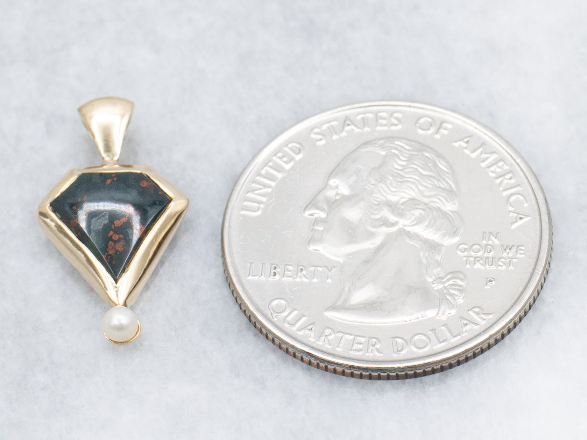 Antique Bloodstone and Pearl Stickpin Conversion Pendant