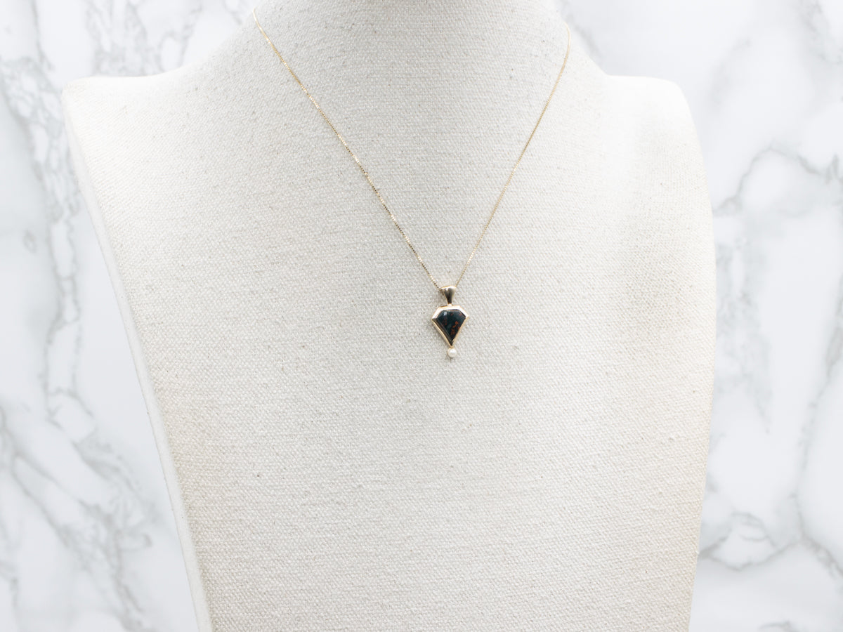 Antique Bloodstone and Pearl Stickpin Conversion Pendant