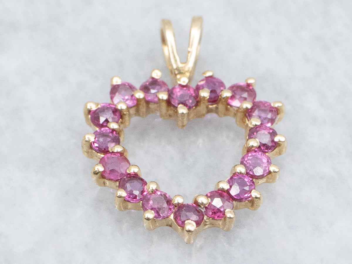 Ruby Gemstone Gold Heart Pendant