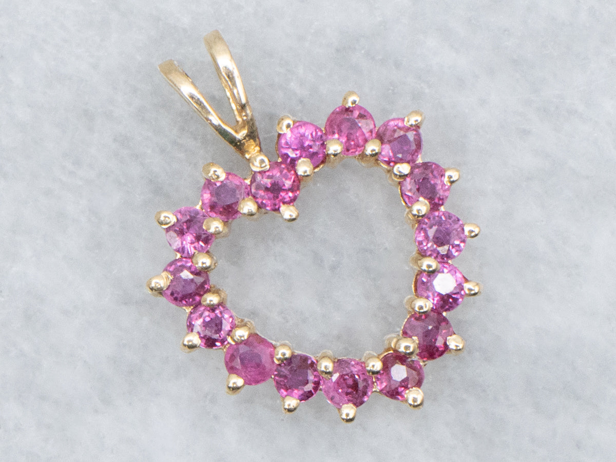 Ruby Gemstone Gold Heart Pendant