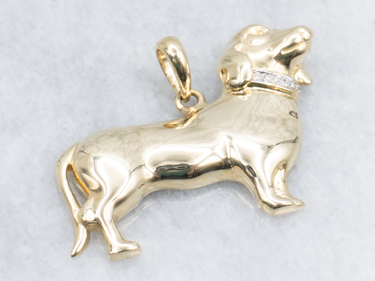 Diamond Collar Yellow Gold Dachshund Dog Pendant