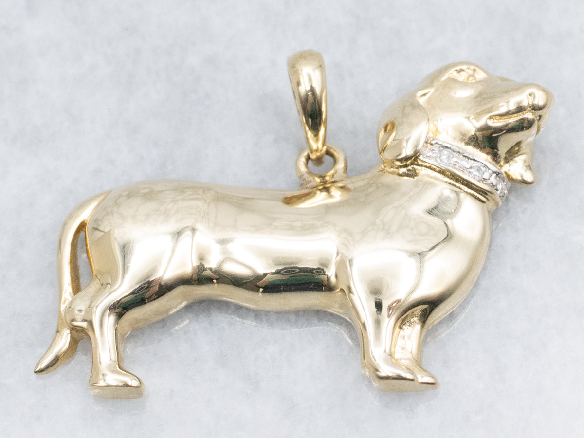 Diamond Collar Yellow Gold Dachshund Dog Pendant