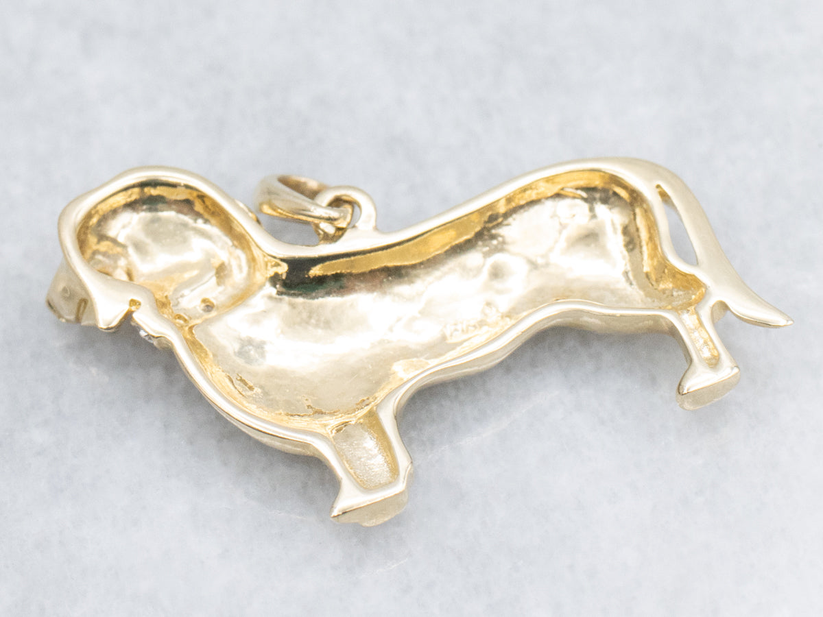 Diamond Collar Yellow Gold Dachshund Dog Pendant