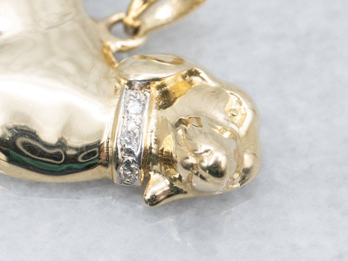 Diamond Collar Yellow Gold Dachshund Dog Pendant