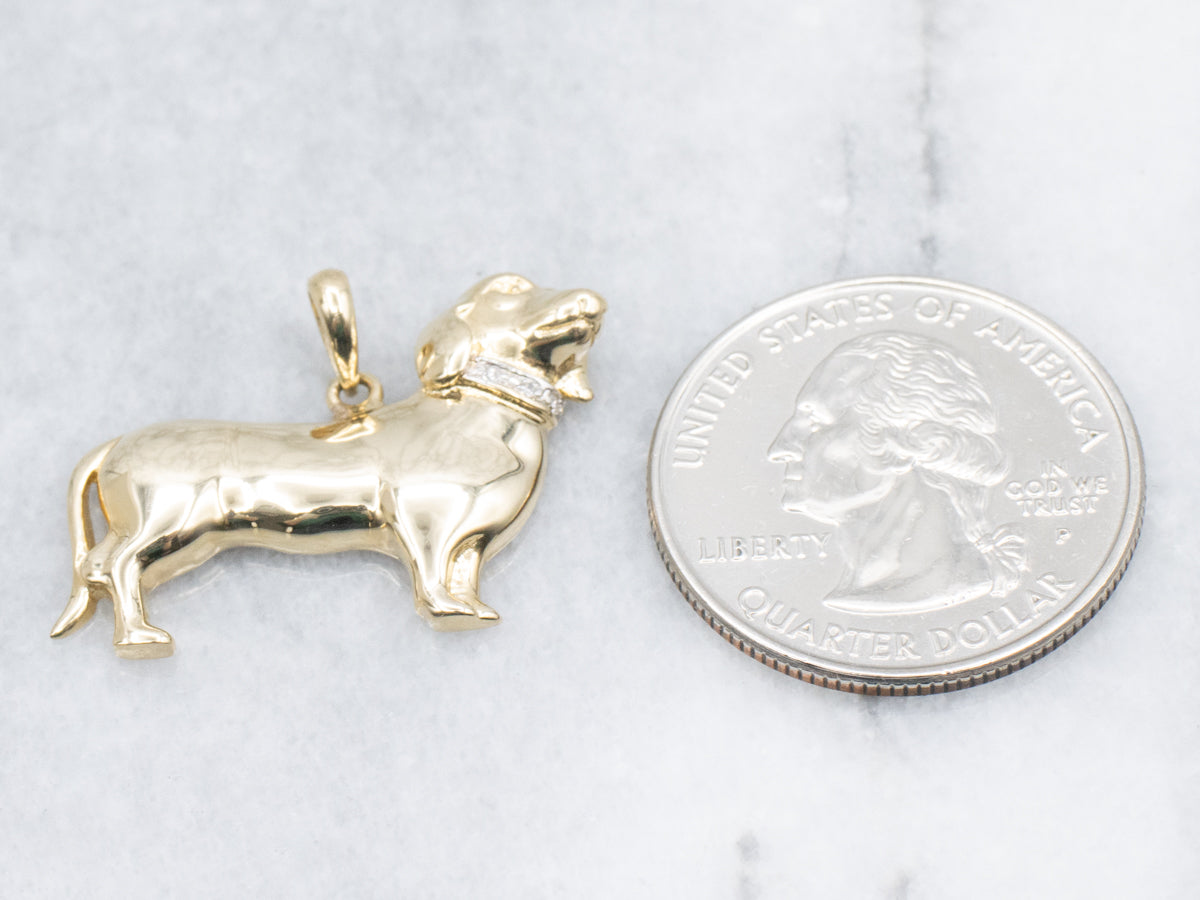Diamond Collar Yellow Gold Dachshund Dog Pendant