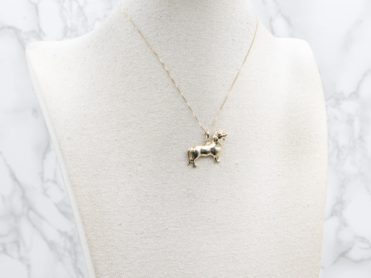 Diamond Collar Yellow Gold Dachshund Dog Pendant