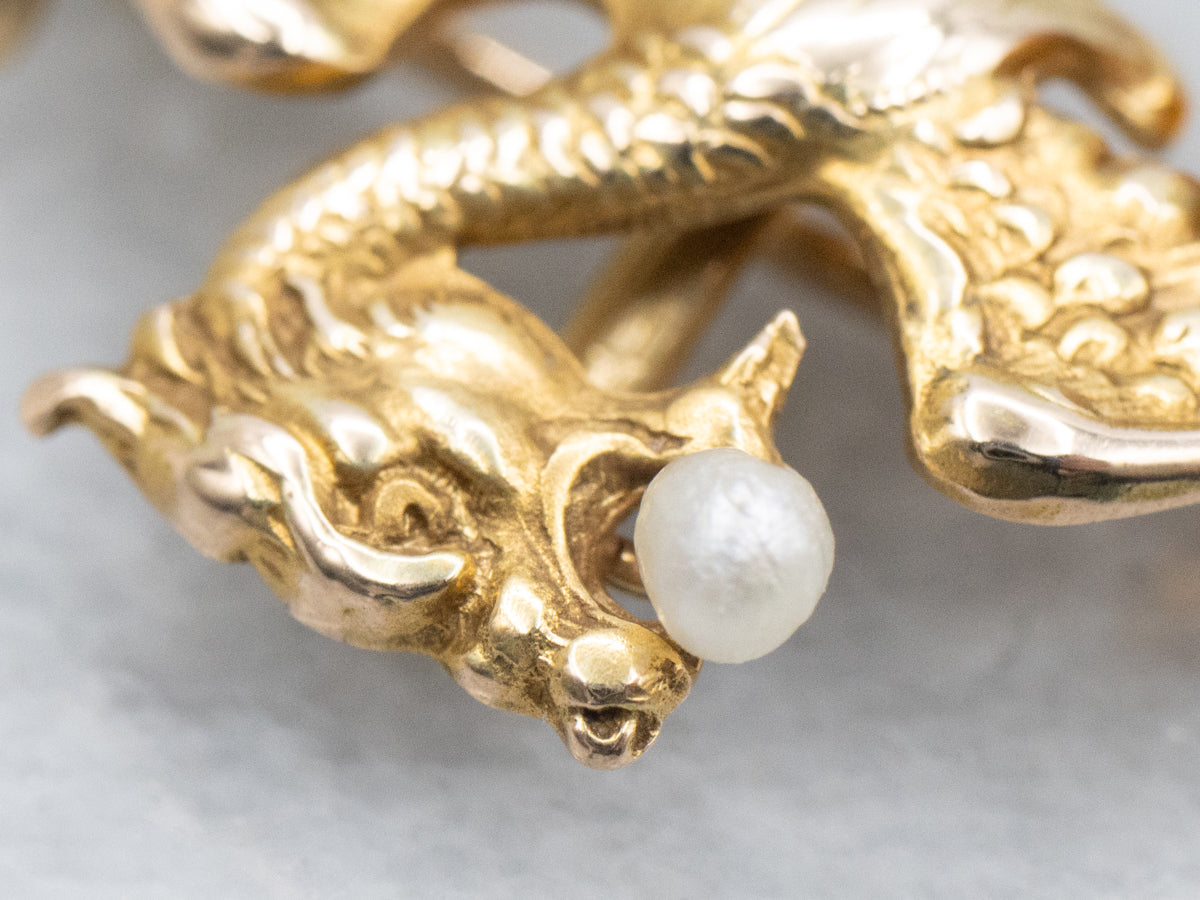 Victorian Gold Dragon with Citrine and Pearl Watch Pin