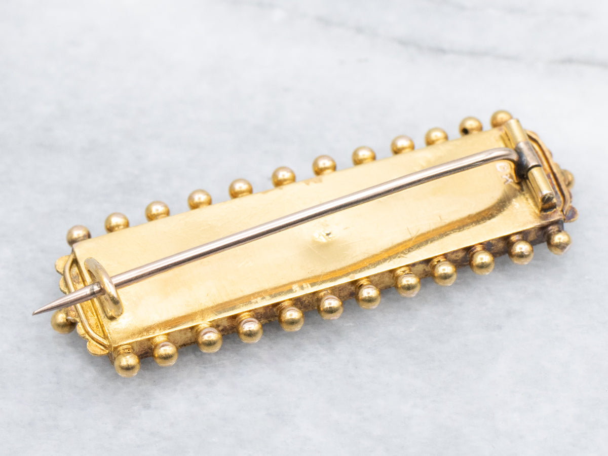 Antique Bloomed-Gold Floral Micro Mosaic Bar Pin