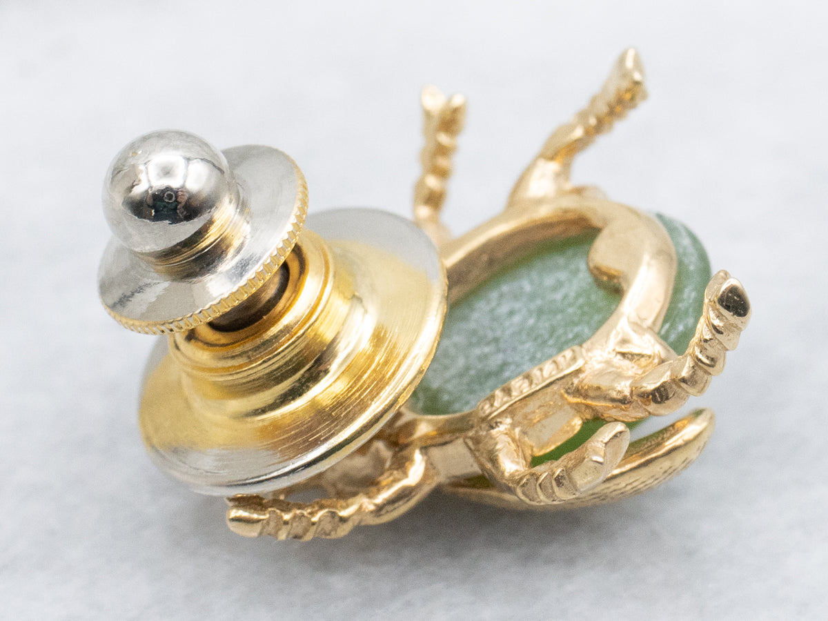 Nephrite Jade Vintage Textured Gold Beetle Bug Tie-Tac
